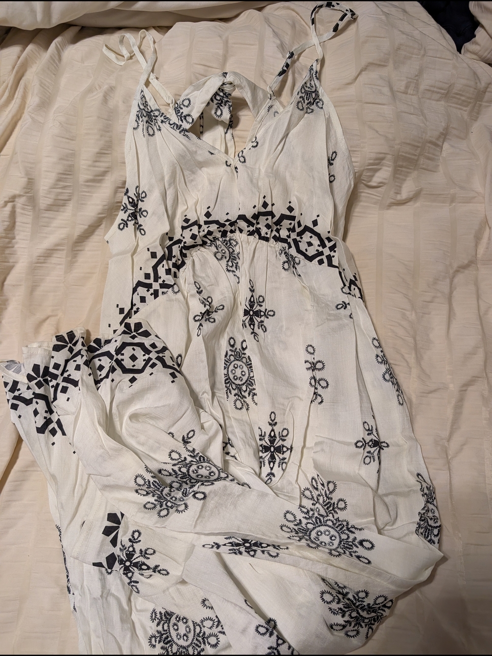 SHEIN White Maxi Dress with Black Embroidered Motif